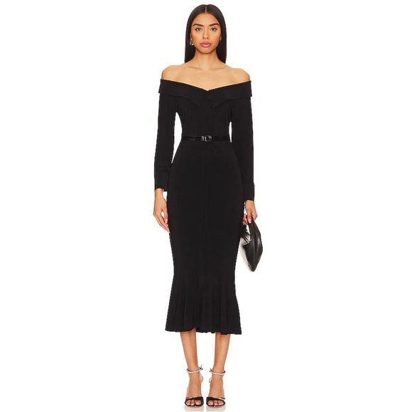 Norma Kamali Off Shoulder Fishtail Midi Dress in Black Women’s Large - Picture 9 of 9